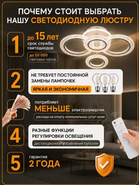 Lustră LED de tavan cu iluminare colorată și telecomandă QH YH1397/4 WT+RGB - 3