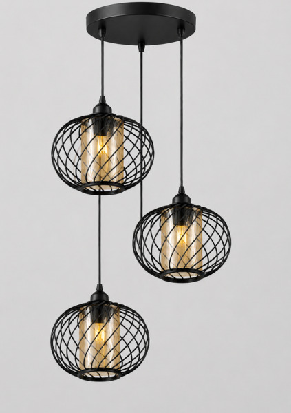 Lustra LS-1026-3 BK+glass E27