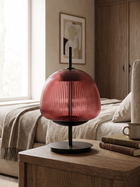 Lampă de masă LED RP-RT8007-RD din sticlă roșie striată