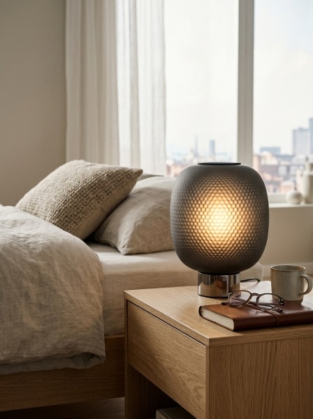 Lampă de masă RP-RT8039-BK cu abajur din sticlă fumurie mată
